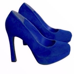 Vintage Anne Michelle Heels stiletto 5" Faux suede Royal Blue size 8.5